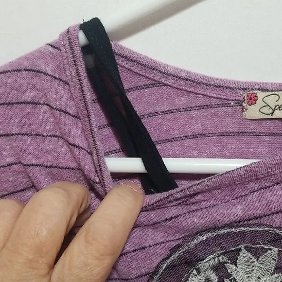 Speechless Purple Striped Long Sleeve Tee with Heart Design SZ. L - Picture 7 of 10